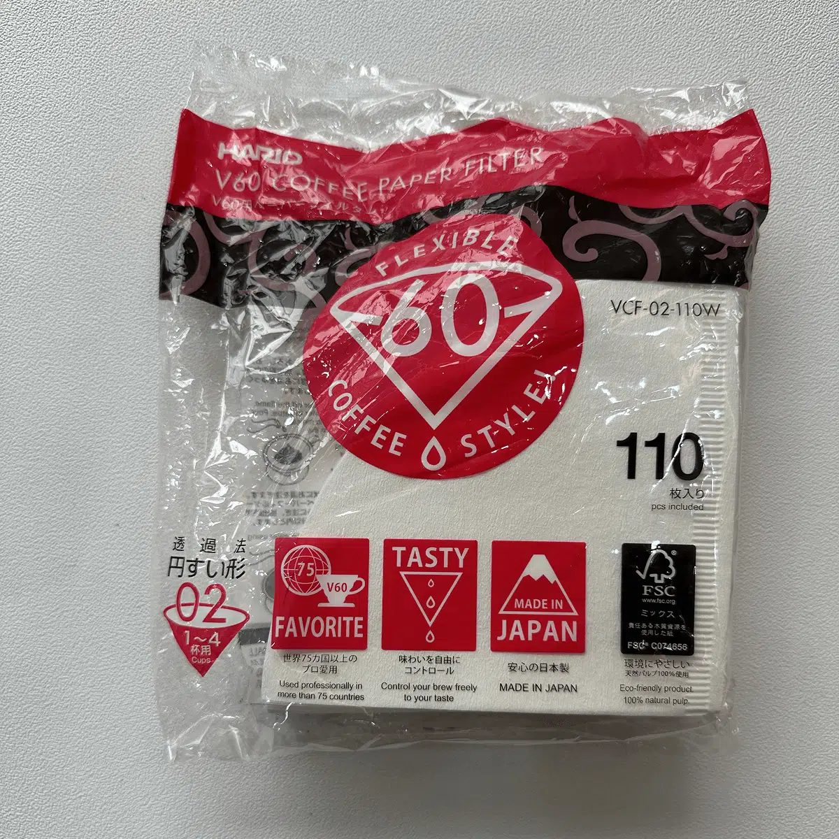 HARIO V60 1-4人份白色錐形濾紙 110張